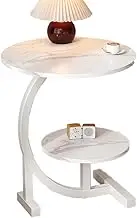 Side Table with 2 Levels, C-Shaped Side Table with Metal Frame, Small Coffee Table with Storage Space, Round Sofa Table for Living Room, Bedside Table for Bedroom, Easy Assembly