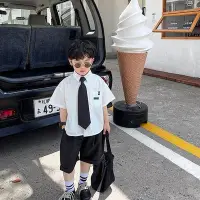在飛比找Yahoo!奇摩拍賣優惠-💥💥兒童套裝 兒童夏天套裝 韓版學院風男童西裝套裝 男童西裝