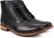 Ted Baker London "Sealls 2" Black Leather Wingtip Boots US 12 EU 45 NEW w/Box