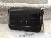Tory Burch Thea Embossed Web Flap Crossbody Bag Dark Mahogany