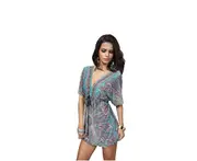 Women'S Deep V-Neck Bohemian Floral Print Beach Dress - Green