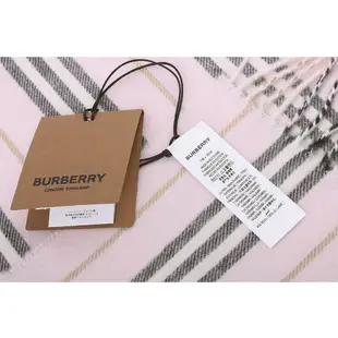 【BURBERRY 巴寶莉】Icon Stripe 經典條紋喀什米爾及羊毛圍巾(雪花石膏粉)/ 平行輸入