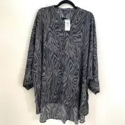 NEW $69 Torrid Womens Plus 5X Chiffon Shirt Kimono Gray Black Blouse Top