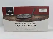 NEW Eco Chef Pre Seasoned Cast Iron Fajita Platter with Wooden Trivet 821
