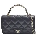 【CHANEL 香奈兒】經典金色雙C LOGO菱格小羊皮磁釦手提/斜背小包(黑色AP3226L-BLK-GP)