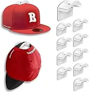 Wall Hat Hooks for Baseball Caps, Adhesive Hat Display Rack Wall Mount, Super Strong Ball Cap Holder, No Drilling Hat Organizer Hanger, White, 10 Pack