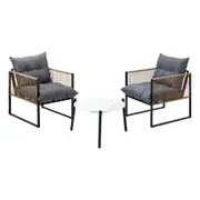 Livsip Outdoor Patio Set Furniture White 50cm Coffee Table Rattan Chairs 3PCS