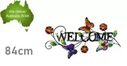 84cm Welcome Butterfly Metal Wall Art Plaque Sign Home Garden Decor Hanging Gift