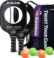 Pickleball Paddles USAPA Approved, Pickleball Set of 2, Composite Graphite Carbon and Fiberglass Face, 25%Thicker Polypropylene Core, Lightweight Best Pickleball Rackets &4 Indoor Outdoor Balls & Bag