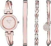 [Anne Klein] Women's AK/3284LPST Blush Pink and Rose Gold-Tone Bangle Watch and Crystal Accented Bracelet Set