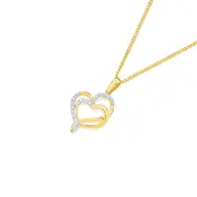 9ct Gold Diamond Double Hearts Pendant