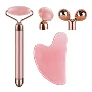 4-in-1 Face Massager and Gua Sha Set for Women, Rose Quartz Face Roller Skin ...