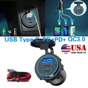 12V Car USB Outlet Wire USB Charger Multi Port PD3.0 USB-C QC 3.0 Fast Charge (for: Peugeot)