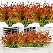 Dehoxara 8Pcs Artificial Grass Plant Fake Outdoor Plastic Plants UV Resistant Faux Grasses Greenery Shrubs for Window Box Garden Patio Porch Home Decor Red