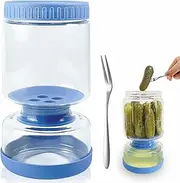 Glass Pickle Jar with Strainer Flip, Leakproof Airtight Lid, 304 Fork, Anti-Slip Pad, Borosilicate Glass, Used for Wet and Dry Separation, Dishwasher Safe, 34oz/1000ml, Blue