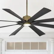 70" Defender Modern Indoor Outdoor Ceiling Fan with LED Light Remote Brass Black