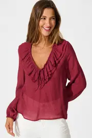 Ariella Top Full Length Sleeve in Red Wine Cotton Blend 8
