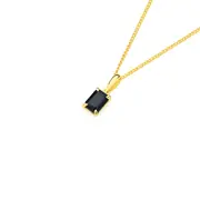9ct Gold Black Sapphire Emerald Cut Pendant in Black