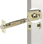 MaxxGeek 5-Inch Backset Entry Door Latch Fit Standard Knobset, 90° Square Interface with Square Corner Faceplate, Requires a 2-1/8" Cross Bore & 1" Edge Bore, Non-Handed, Polished Brass