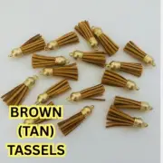 500 Piece Brown Tan Suede Tassels Gold Top Keyring Craft Tassel Pendant Bag DIY