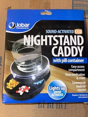 LED Lighted Pill Holder Nightstand Caddy with Pill Storage Sound Activated