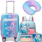 [Inprof] Kid’s Luggage Set 5 Piece Suitcase Set 16’’ Hardside Luggage with Spinner Wheels Girls Carry on Toddler Luggage Travel Rolling Luggage Carry on Luggage Airline Approved