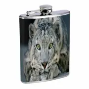 Snow Leopard Em1 Flask 8oz Stainless Steel Hip Drinking Whiskey