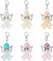 [EEE ELECRELIVE] 6Pcs Colorful Angel Pendants Angel Pearl Beads Pendants Fairy Dangle Charms Angel Wing Charms with Lobster Claw Clasp for DIY Bracelet Jewelry Keychain Bag Pouch Making