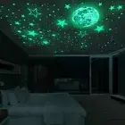 Luminous Blue Moon & Stars Wall Stickers Glow In The Dark Removable Decal Decor