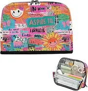Pencil Organizer Case Large Capacity Pen Case Organizer Zippered Organizer Box for Girls Office Sun Colorful Art Words Doodle