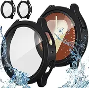 Suoman 2-Pack for Samsung Galaxy Watch 7 40mm Case, Built-in Tempered Glass Film Overall Waterproof PC Screen Protector Cover for Galaxy Watch 7 40mm -Black