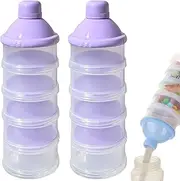 2 PCS 5 Layers Baby Milk Powder Dispenser, Milk Powder Pots, Formula Dispenser Portable Milk Powder Formula Dispenser Container Pot Box Milk Cans Snack Storage Box for Travel(Purple +Purple)