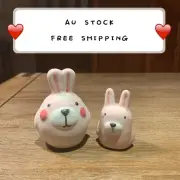 2Pacs/set Ceramic Handmade Pink Rabbit Figurine Statue Sculpture Art Craft SR5
