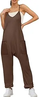[Glamaker] Women's Casual Waffle Knit Jumpsuit Loose Spaghetti Strap Overalls Jumpsuits Baggy Sleeveless Maternity Romper
