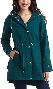 [Jessica Simpson] Women's Jacket – Water Resistant Softshell Raincoat, Ruffle Back - Long Hooded Rain Jacket for Women, S-XL