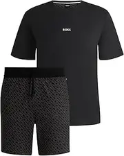 [BOSS] Men's Relax Short Set Cotton Pyjamas with Logo Detail and Monograms in a Gift Box