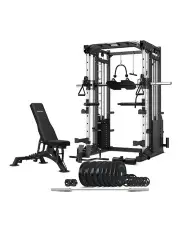 [Cortex] SM-25 6-In-1 Power Rack With Smith & Cable Machine + Bn-9 Bench + 130Kg Olympic Bumper Weight Plate & Barbell Package in Black