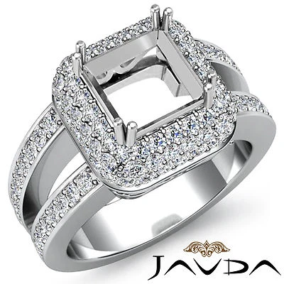Princess Semi Mount Split Shank Pave Diamond Engagement Ring 14k W Gold 1.25Ctw