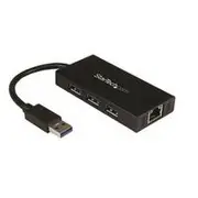 StarTech 3-Port Portable USB 3.0 Hub plus Gigabit Ethernet - Aluminum with Built-in Cable ST3300GU3B