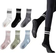 [JKJG] 6 Pairs Pilates Socks Grip Socks Women Yoga Socks Non Slip Socks For Workout Barefoot Ballet Pregnant Dance Hospital Gym Women's Crew Socks