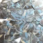 Sequin Square Diamond 1.5" Blue Silver Bird Feathers Print Metallic