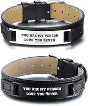 [MPRAINBOW] Custom Personalized ID Leather Bracelet, Stainless Steel to My Son/DAD/Husband Leather Bracelet Courage Inpsirational Wristband Leather Bracelets for Men Women, Personalized Inpsirational