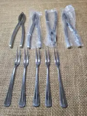 4 New Crab Lobster Crackers, 5 Pick Forks. Stainless Steel