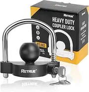 RETRUE Universal Coupler Lock Trailer Locks Ball Hitch Trailer Hitch Lock Adjustable Security Heavy-Duty Steel Fits 1-7/8 Inch, 2 Inch, 2-5/16 Inch Couplers, Matte Black, Lightweight …