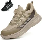 [RASEARY] Safety Shoes Work Shoes Men Women Comfortable Steel Cap Shoes Lightweight Breathable Industrial Work Shoes with Swivel Buckles Laces, Khaki, 36 EU