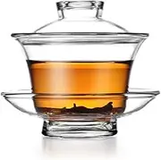Moyishi Chinese Glass Gaiwan Traditional Tea Cup Comprised of Cup, Saucer and Lid Sancai wan