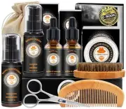 Upgraded Beard Grooming Kit w/Beard Conditioner, Beard Oil, Balm, Brush, Gift