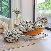 CADYNN Rocking Chair with Ottoman Comfy Reading Chair Oversized Reclining Chair Upholstered Accent Chairs for Living Room Bedroom(H2)