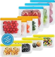 [BUXIUGAN] 11-Pack Food Storage Bags Set (3 Gallon/4 Sandwich/4 Snack), Dishwasher Safe PEVA Material, Leakproof Reusable Containers