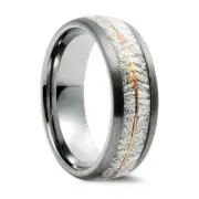 8mm Silver Meteorite Wedding Band with Rose Gold Arrow - Unisex Wedding Rings